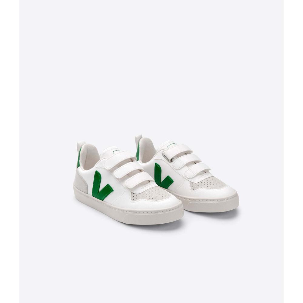 Kids' Veja V-10 CWL Shoes White/Green | ZA 775KOR